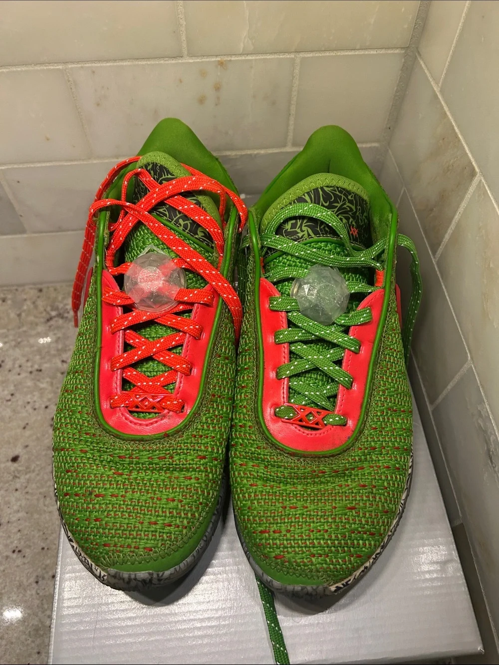 Nike Kids LeBron XX (GS) Bright Green and Orange Knit Sneakers